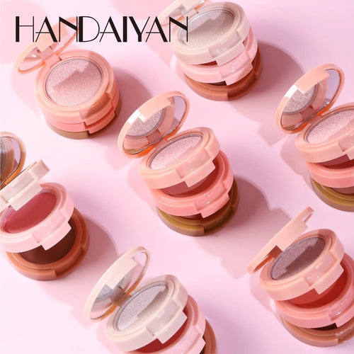 3 In 1 Matte Highlighter Contouring Blush Palette Pearly Shiny