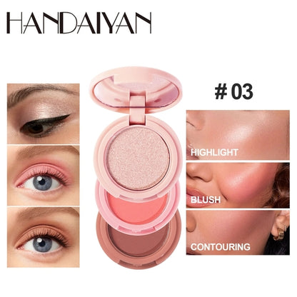 3 In 1 Matte Highlighter Contouring Blush Palette Pearly Shiny
