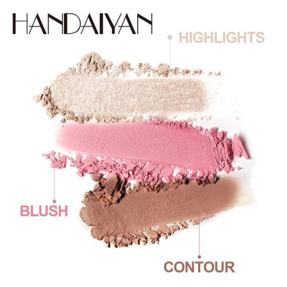 3 In 1 Matte Highlighter Contouring Blush Palette Pearly Shiny
