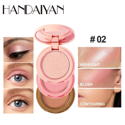 3 In 1 Matte Highlighter Contouring Blush Palette Pearly Shiny