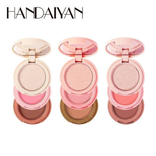 3 In 1 Matte Highlighter Contouring Blush Palette Pearly Shiny
